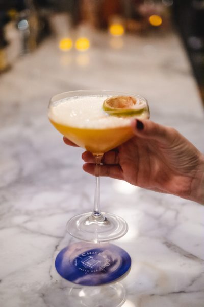 restaurant and cocktail bar in Serifos, marble bar, passion fruit